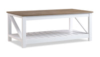 Ridge 47.5” Rustic Coffee Table with Shelf - Walnut Oak & White 