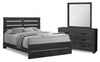 Soren 5pc Bedroom Set with Slat Panel Bed, Dresser & Mirror, Graphite Grey - Queen Size | Ensemble de chambre à coucher Soren 5 pièces avec lit à panneaux à lattes, commode et miroir, gris graphite - format grand lit