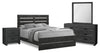 Soren 6pc Bedroom Set with Slat Panel Bed, Dresser, Mirror & Nightstand, Graphite Grey - Queen Size | Ensemble de chambre à coucher Soren 6 pièces avec lit à panneaux à lattes, commode, miroir et table de nuit, gris graphite - format grand lit