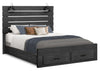 Soren Platform Storage Bed with Slat Headboard & Frame, Built-In LED, Graphite Grey - Queen Size | Lit plateforme de rangement Soren avec tête de lit à lattes, cadre de lit et éclairage à DEL intégré, gris graphite - format grand lit
