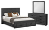 Soren 5pc Bedroom Set with Storage Bed, Dresser & Mirror, Graphite Grey - Queen Size | Ensemble de chambre à coucher Soren 5 pièces avec lit de rangement, commode et miroir, gris graphite - format grand lit