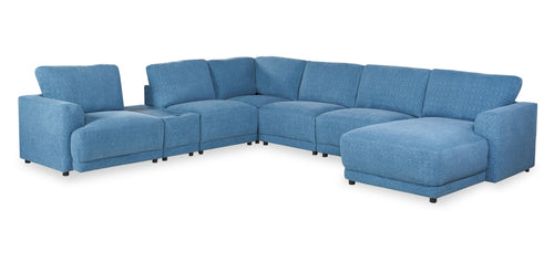 Voyage Modular 7-Piece Right-Facing Fabric Sectional with Console and Removable Back Cushions – Blue 