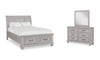 Kylie Platform Storage Bed with Headboard & Frame, Sand - Full Size | Lit plateforme de rangement Kylie sable avec tête de lit et cadre de lit - format lit double