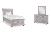 Kylie 5pc Bedroom Set with Storage Bed, Dresser & Mirror, Sand - Twin Size | Ensemble de chambre à coucher Kylie 5 pièces sable avec lit de rangement, commode et miroir - format lit simple