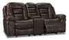 Leo 78" Leather-Look Fabric Glider Reclining Loveseat with Storage Console - Walnut Brown | Causeuse coulissante inclinable Leo de 78 po en tissu d’apparence cuir avec console de rangement - brun noyer