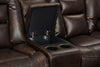 Leo 78" Leather-Look Fabric Glider Reclining Loveseat with Storage Console - Walnut Brown | Causeuse coulissante inclinable Leo de 78 po en tissu d’apparence cuir avec console de rangement - brun noyer