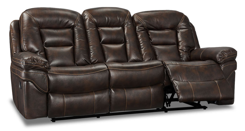 Leo 87.5\" Leather-Look Fabric Reclining Sofa - Walnut Brown 