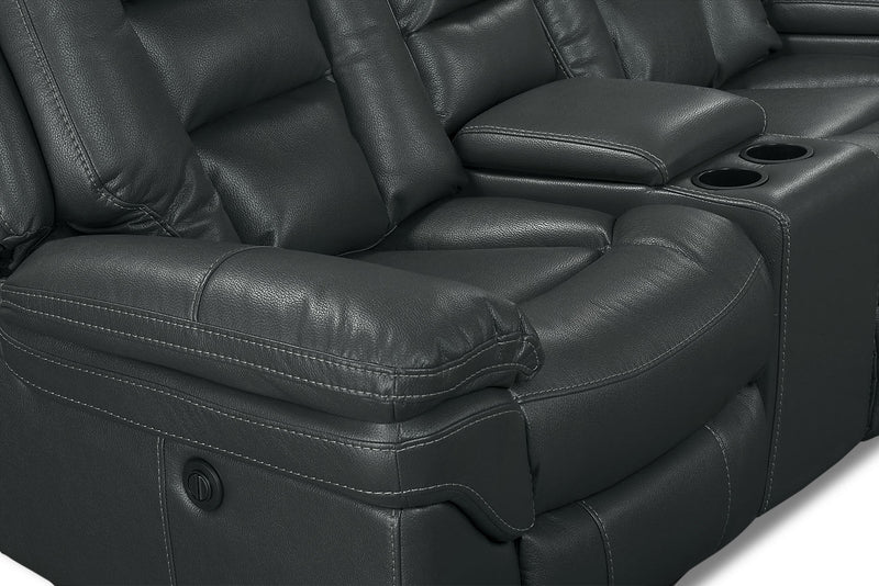 Leo 5-Piece Leather-Look Fabric Home Theatre Reclining Sectional with Storage Consoles and Cupholders - Grey