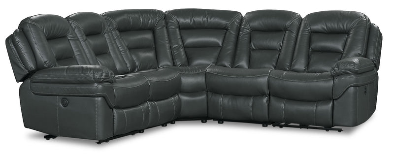 Leo 5-Piece Leather-Look Fabric Power Reclining Sectional - Grey