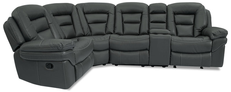 Leo 5-Piece Leather-Look Fabric Reclining Sectional with Storage Console and Dual Cupholders - Grey