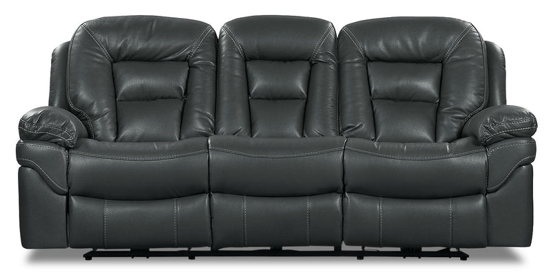 Leo 87.5\" Leather-Look Fabric Reclining Sofa - Grey