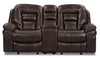 Leo 78" Leather-Look Fabric Power Reclining Loveseat with Storage Console - Walnut Brown | Causeuse à inclinaison électrique Leo de 78 po en tissu d’apparence cuir avec console de rangement - brun noyer