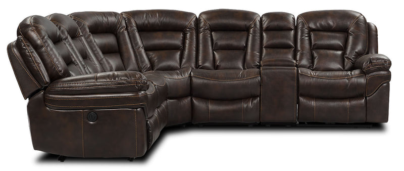 Leo 6-Piece Faux Leather Power Reclining Sectional - Walnut Brown