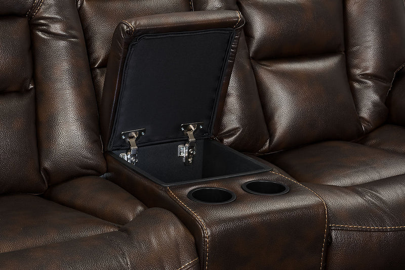 Leo 6-Piece Faux Leather Power Reclining Sectional - Walnut Brown
