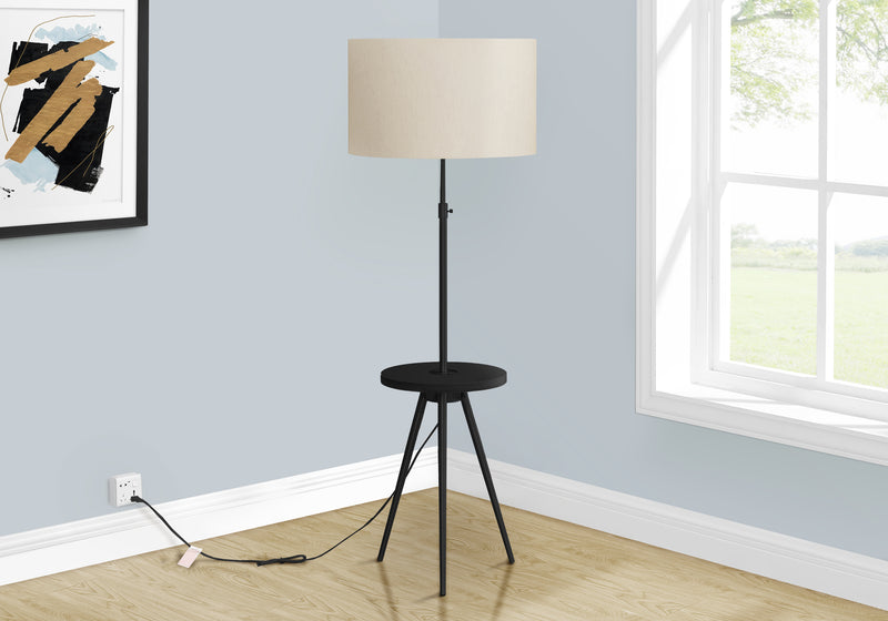 63\" Black Metal Tripod Floor Lamp with USB Port