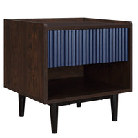 Manhattan Comfort Duane Modern Ribbed Nightstand with Full Extension Drawer - Dark Brown & Navy Blue