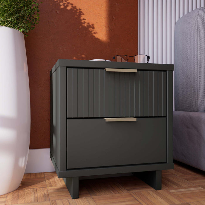 Manhattan Comfort Granville Modern Nightstand with 2 Full Extension Drawer - Charcoal Grey
