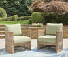 Oasis Outdoor Patio Chairs - Set of 2, Eucalyptus Wood, Nuvella Fabric, Weather Resistant - Natural/Green | Fauteuils Oasis pour la terrasse à l’extérieur - ensemble de 2, eucalyptus, NuvellaMD, résistants aux intempéries - naturels et verts