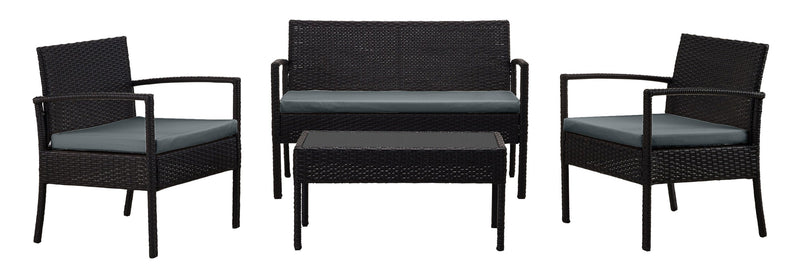 Manhattan Comfort Noli Steel Rattan 4-Piece Patio Conversation Set with Cushions - Grey