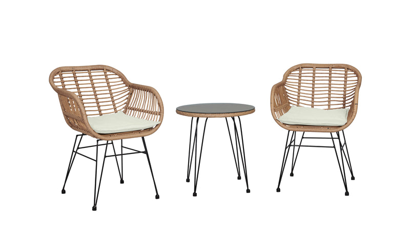 Manhattan Comfort Antibes 1.0 Steel Rattan 3-Piece Patio Conversation Set - Cream