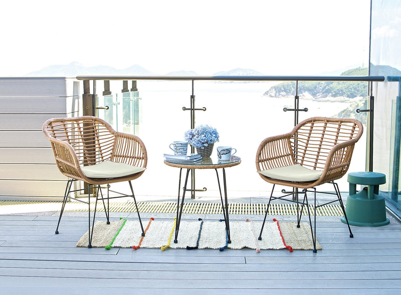 Manhattan Comfort Antibes 1.0 Steel Rattan 3-Piece Patio Conversation Set - Cream