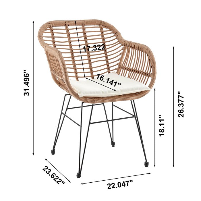 Manhattan Comfort Antibes 1.0 Steel Rattan 3-Piece Patio Conversation Set - Cream