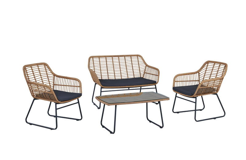 Manhattan Comfort Antibes 2.0 Steel Rattan 4-Piece Patio Conversation Set - Grey