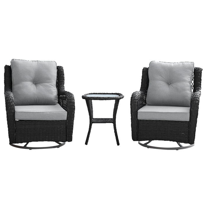 Manhattan Comfort Fruttuo Swivel Steel Rattan 3-Piece Patio Conversation Set - Grey