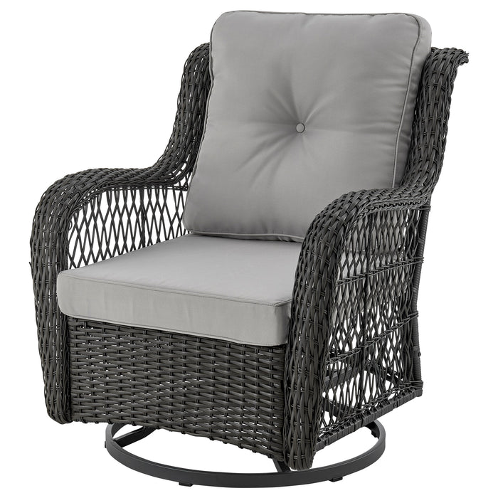 Manhattan Comfort Fruttuo Swivel Steel Rattan 3-Piece Patio Conversation Set - Grey