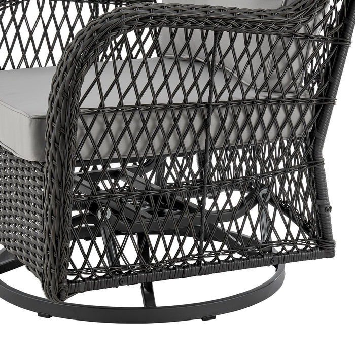 Manhattan Comfort Fruttuo Swivel Steel Rattan 3-Piece Patio Conversation Set - Grey