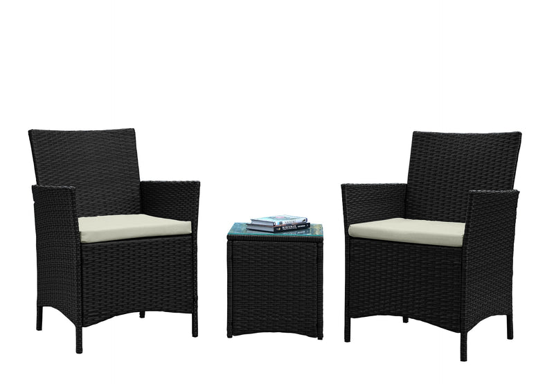 Manhattan Comfort Imperia Steel Rattan 3-Piece Patio Conversation Set - Cream