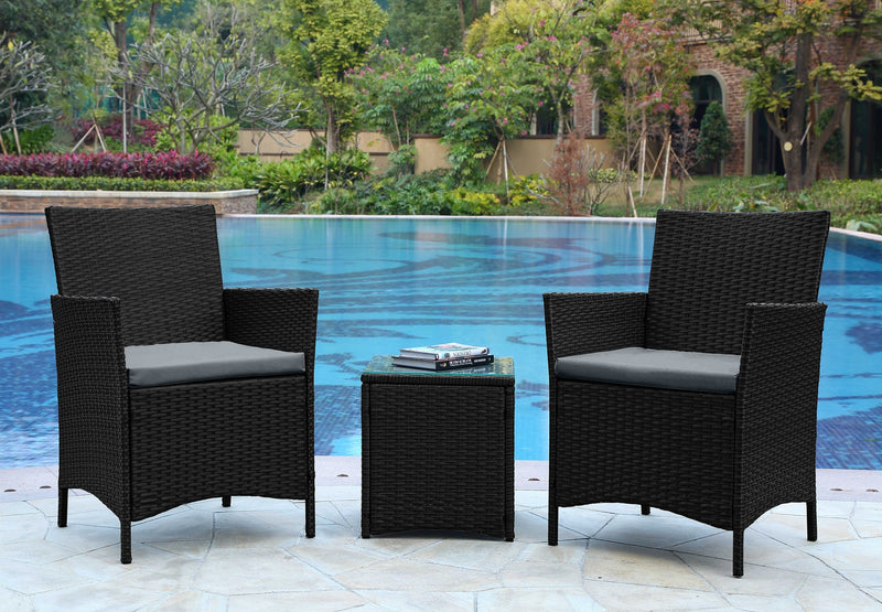 Manhattan Comfort Imperia Steel Rattan 3-Piece Patio Conversation Set - Grey