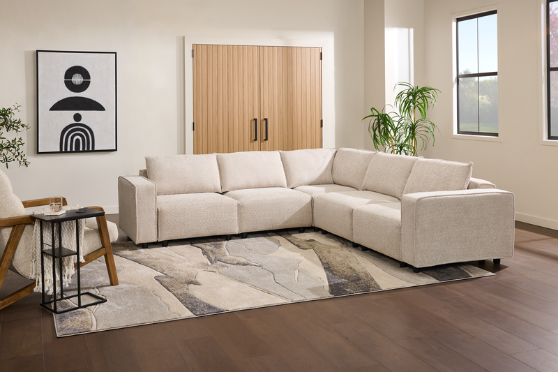 Infinity Modular 5-Piece Chenille Fabric Sofa Sectional – Taupe