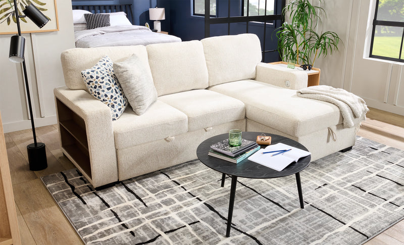 Pocket 2-piece Right-facing Linen-Look Fabric Sleeper Sectional with Storage - Beige