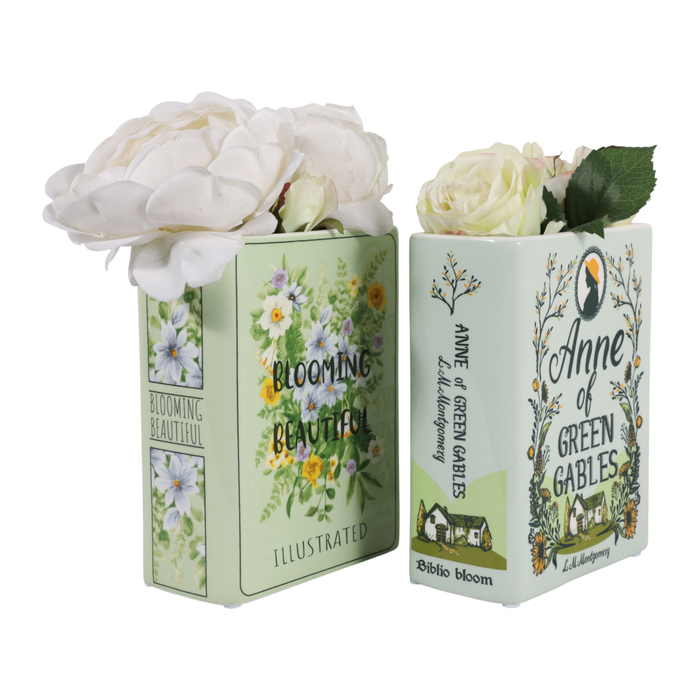8.25” Set of 2 Ceramic Spring Book Vase – Green 
