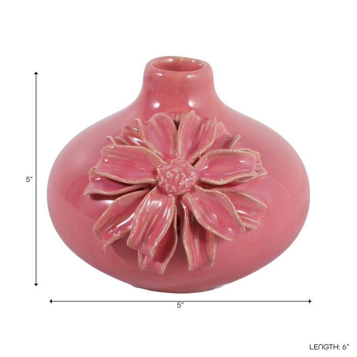 4.75” Ceramic Dahlia Short Bud Vase – Pink 