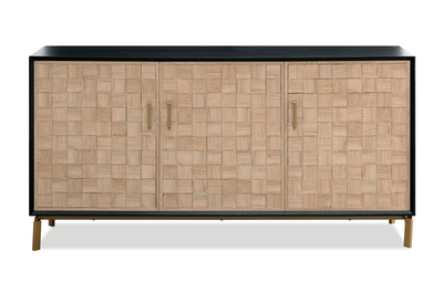 Alenna 60" 3-door Accent Cabinet with Adjustable Shelves and Gold Hardware - Black and Weathered White | Armoire décorative Alenna de 60 po à 3 portes avec tablettes réglables et quincaillerie dorée - noir et blanc vieilli