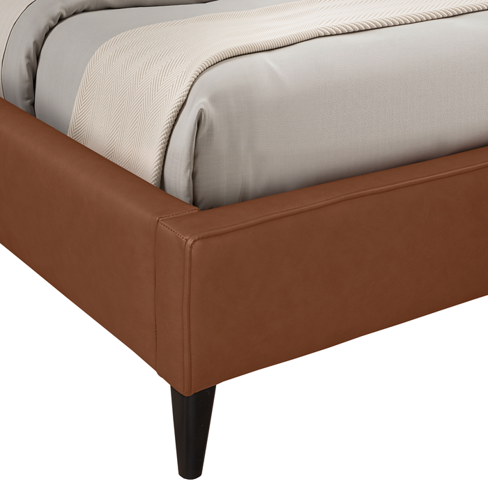 Alix Upholstered Platform Bed in Brown Leather-Look Fabric – Queen Size