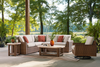 Banff Outdoor Patio Swivel Chair - Resin Wicker, Aluminum & Nuvella Fabric - Brown/Beige | Fauteuil pivotant Banff pour la terrasse à l’extérieur - osier en résine, aluminium et tissu NuvellaMD - brun et beige