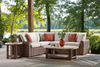 Banff Outdoor Patio End Table - Resin Wicker & Aluminum, Weather Resistant - Brown/Beige | Table de bout Banff pour la terrasse à l’extérieur - osier en résine et aluminium, résistante aux intempéries - brune et beige
