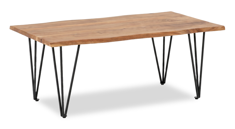 Dillon 45” Industrial Coffee Table with Iron Hairpin Legs – Natural Acacia