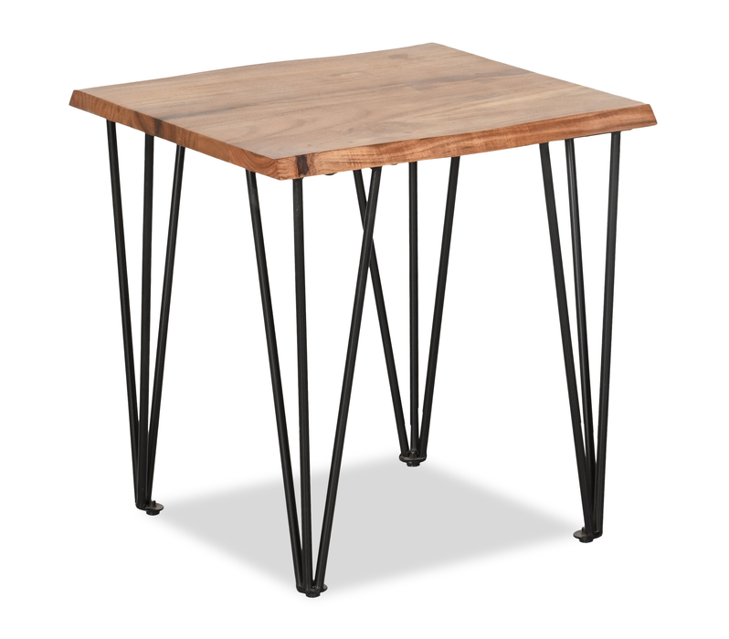 Dillon 22” Industrial End Table with Iron Hairpin Legs – Natural Acacia