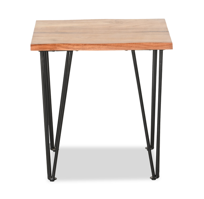 Dillon 22” Industrial End Table with Iron Hairpin Legs – Natural Acacia