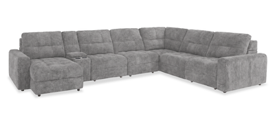 Scott Living Elevate Modular 7-Piece Left-Facing Chenille Fabric Power Sliding Sectional with Storage - Grey | Sofa sectionnel modulaire à coulissement électrique de gauche Elevate de Scott Living 7 pièces en tissu de chenille avec rangement - gris