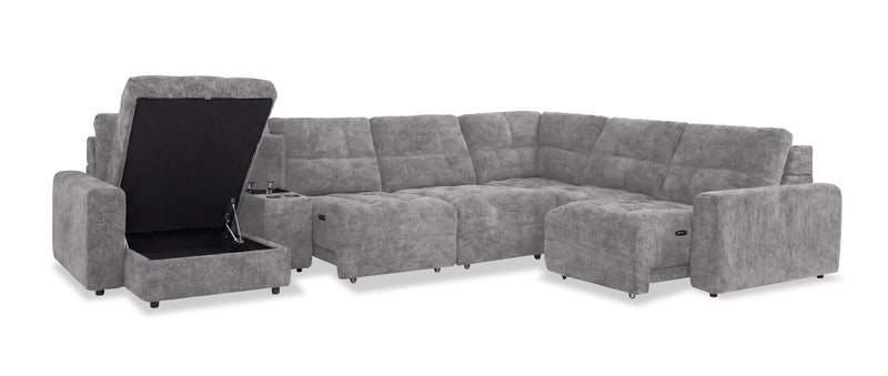 Scott Living Elevate Modular 7-Piece Left-Facing Chenille Fabric Power Sliding Sectional with Storage - Grey