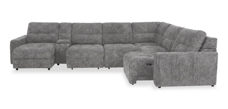 Scott Living Elevate Modular 7-Piece Left-Facing Chenille Fabric Power Sliding Sectional with Storage - Grey