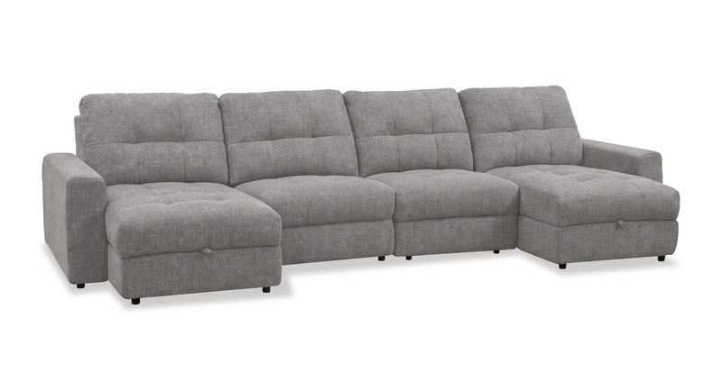 Scott Living Elevate Modular 4-Piece Chenille Fabric Power Sliding Sectional with Two Storage Chaises - Grey