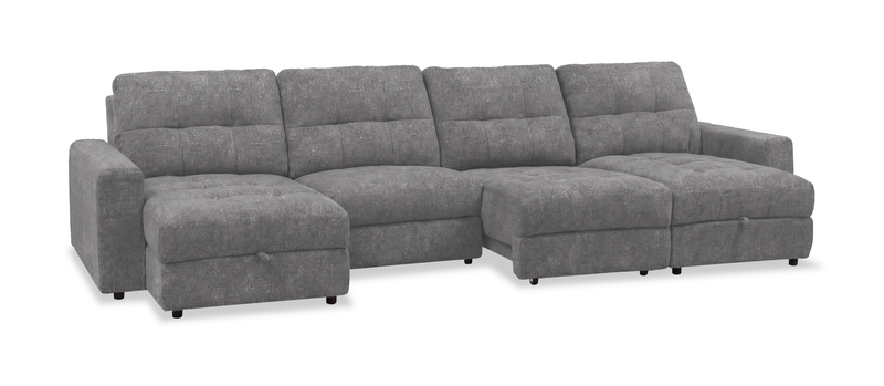 Scott Living Elevate Modular 4-Piece Chenille Fabric Power Sliding Sectional with Two Storage Chaises - Grey
