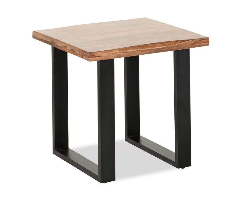 Fletcher 24” Contemporary End Table with Sheesham Wood Top and Iron Frame - Brownstone