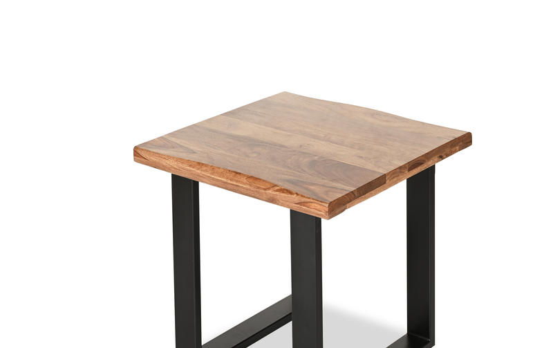 Fletcher 24” Contemporary End Table with Sheesham Wood Top and Iron Frame - Brownstone